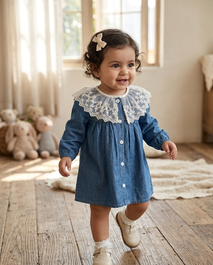 Clara Lace Cotton Denim frock