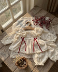 Crimson-Tied Ruffle Eyelet Set