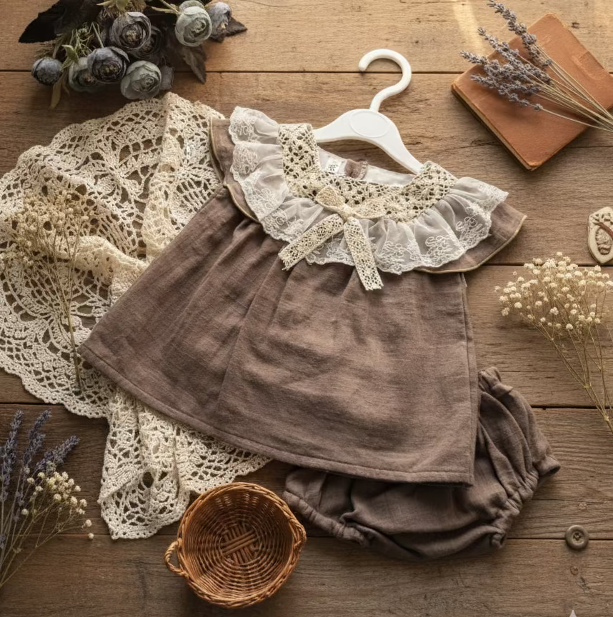 Taupe Lace Bow set