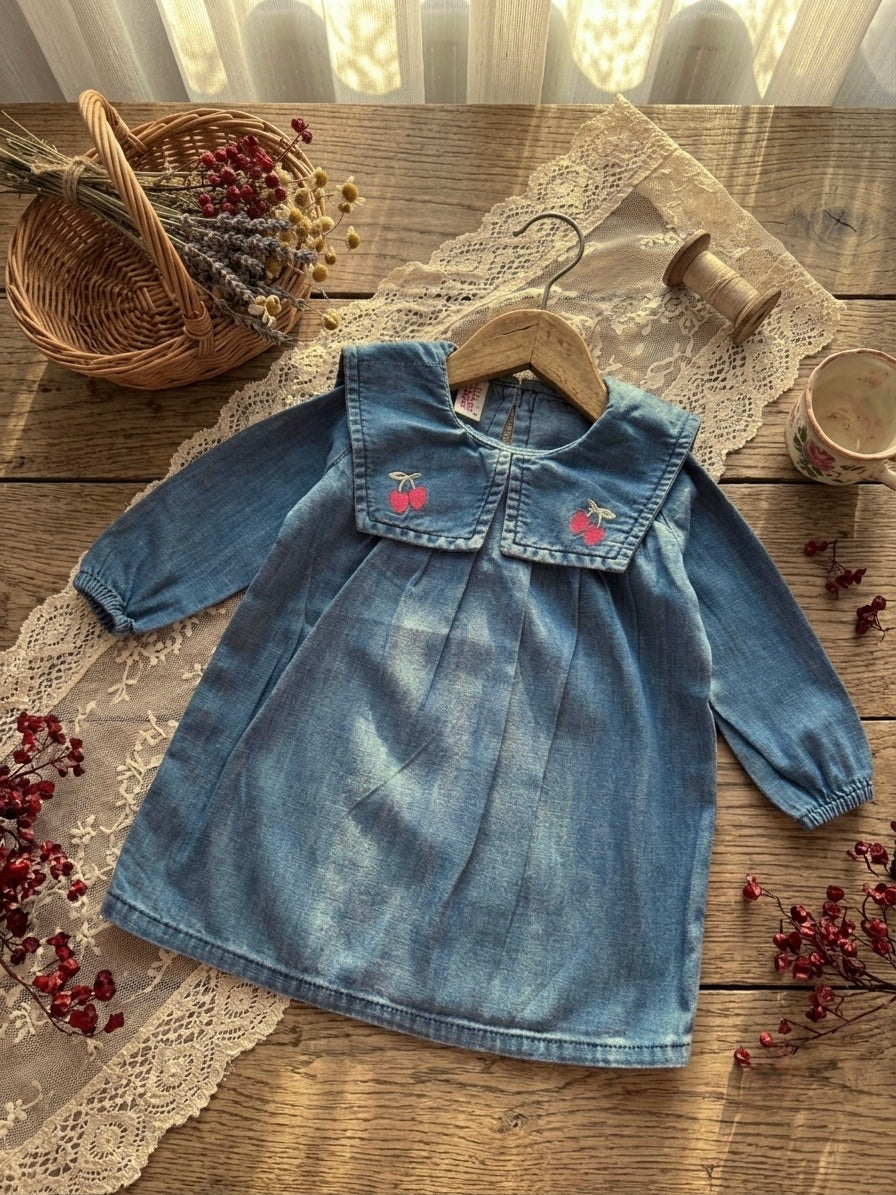 Cherry Sailor Denim dress (Blue)