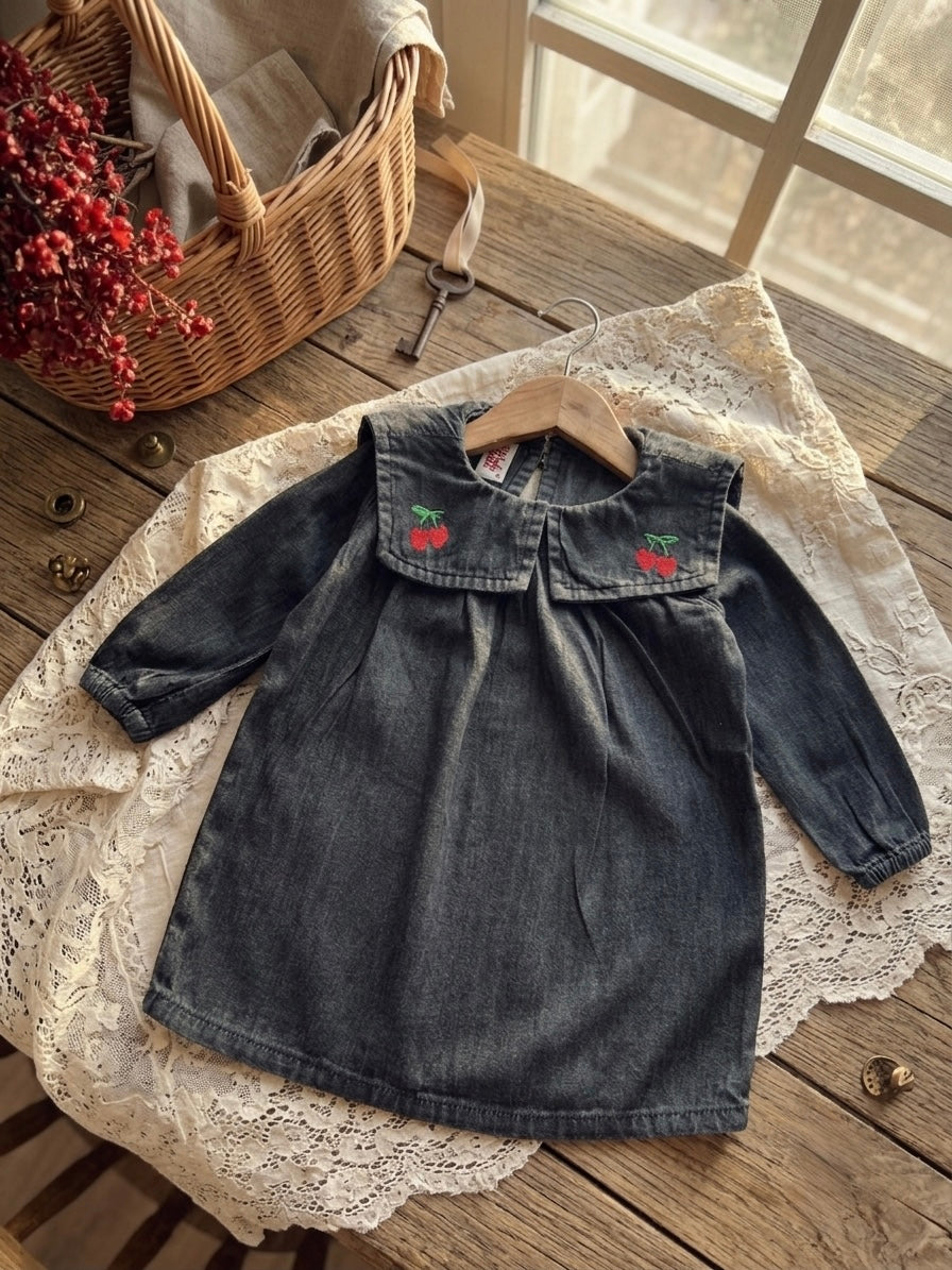 Cherry Sailor Denim dress (Black)
