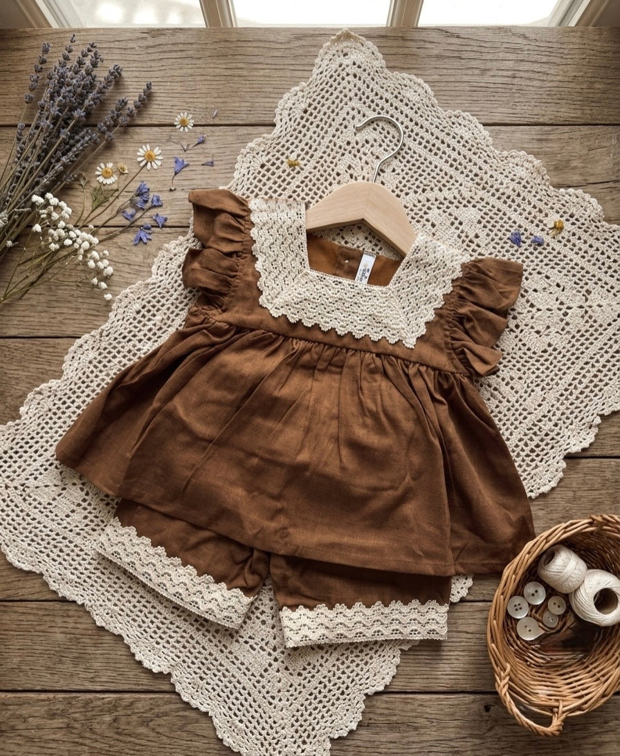 Mocha Crochet Lace set