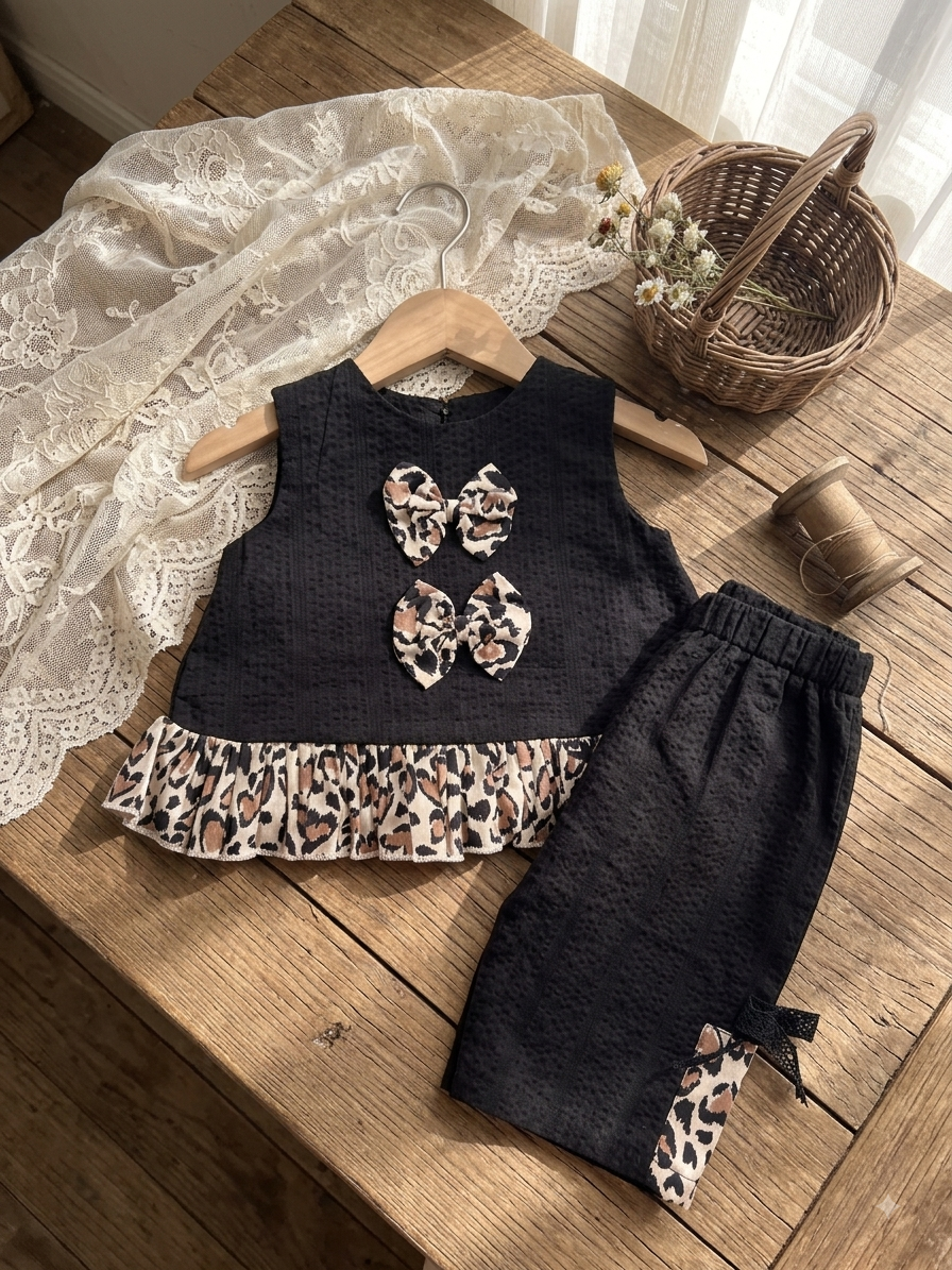 Leopard Bows Peplum set